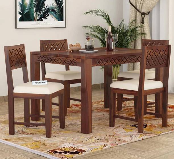 TRUSTCRAFT Premium Dining Table 4 Seater | Wooden Dining Table Set for Home & Dining Room Solid Wood 4 Seater Dining Set