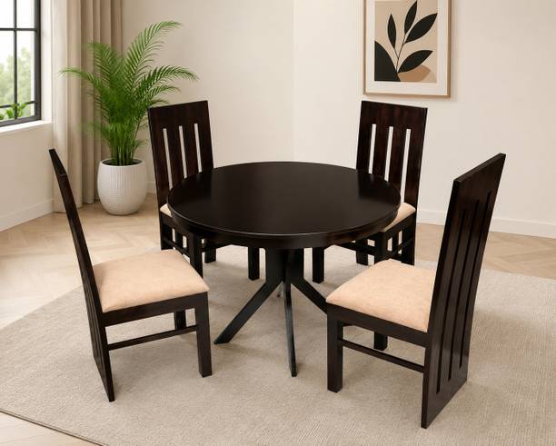 Rozwood Arts ROZWOODARTS Round Dining Collection Solid Wood 4 Seater Dining Set