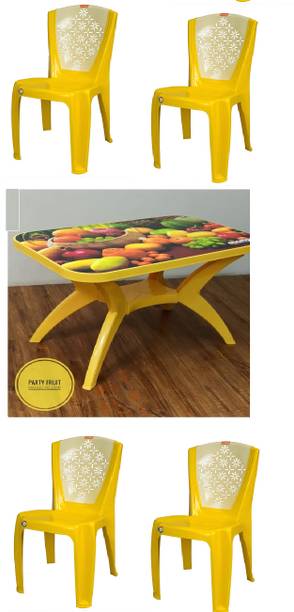 MSR PLASTIC DINNIG TABLE INDOOR OUTDOOR 1+4 SET YELLOW Plastic 4 Seater Dining Set