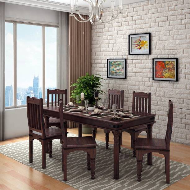 WOODENJOY Sheesham Wood 6-Seater Dining Set with Table and Chairs for Dining room/Home Solid Wood 6 Seater Dining Set