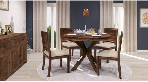 SRB Furniture Sheesham Wood 4 seater Dining table set for Home (Round-S-08) Solid Wood 4 Seater Dining Set