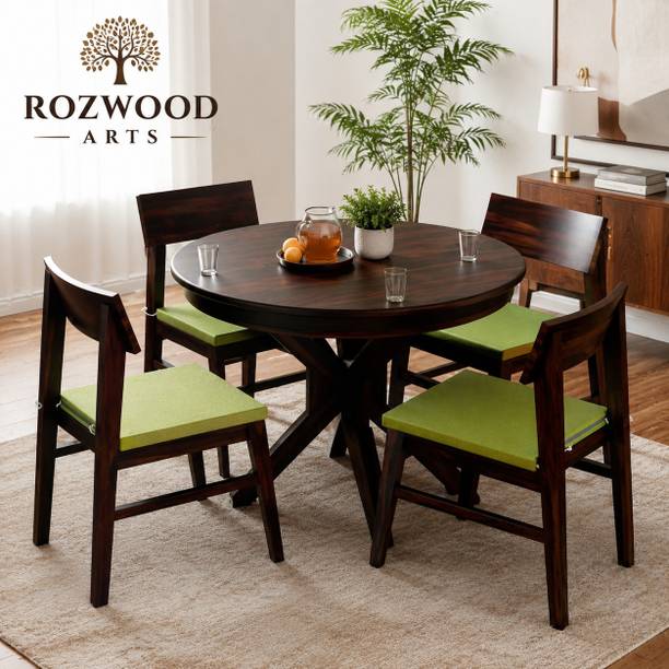 Rozwood Arts Round Wooden Dining Set Solid Wood 4 Seater Dining Set