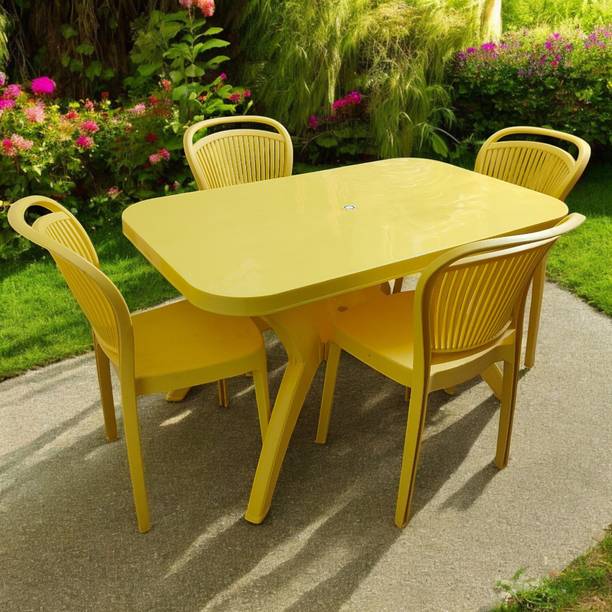 TrendyLivings Strong and Durable 4 Seater Dining Table Set for Home Garden Cafeteria Plastic 4 Seater Dining Set