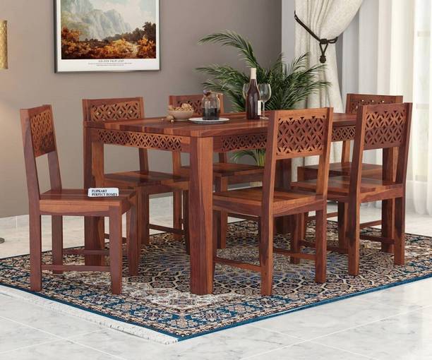 Flipkart Perfect Homes Sheesham Wood Six Seater CNC Designed Dining Set For Dining Room/ Restaurant || Solid Wood 6 Seater Dining Set