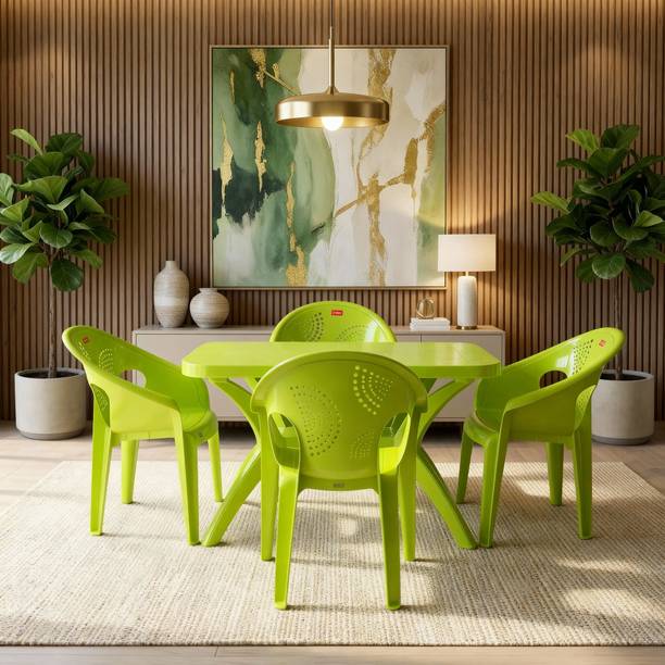 TrendyLivings Strong and Durable 4 Seater Dining Table Set for Home Garden Cafeteria Plastic 4 Seater Dining Set