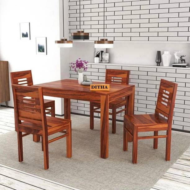 DITHA Furniture Solid Sheesham Wood Four Seater Dining Table Set For Dining Room. Solid Wood 4 Seater Dining Set