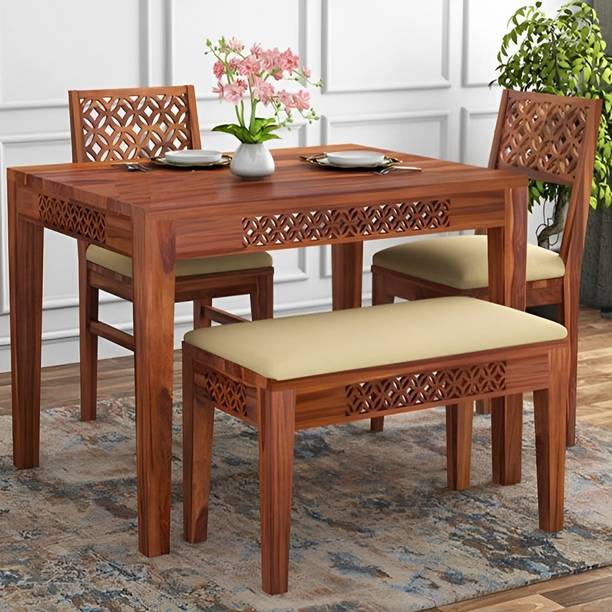 CLANECRAFT Solid Sheesham Wood Four Seater Dining Set For Dining Room/ Kitchen | Solid Wood 4 Seater Dining Set