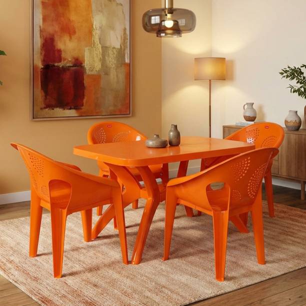 TrendyLivings Strong and Durable 4 Seater Dining Table Set for Home Garden Cafeteria Plastic 4 Seater Dining Set