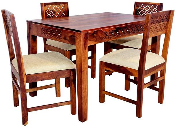 YUVIKAWOOD Solid Wood Sheesham Wood 4 Seater Dining Table With 4 Chairs For Dining Room Solid Wood 4 Seater Dining Set
