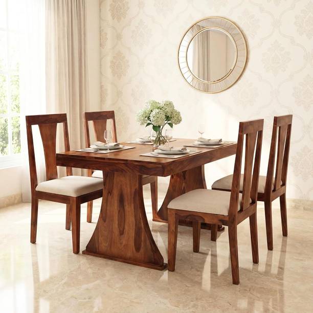 SONA ART & CRAFTS Paan Solid Sheesham Wood 4 Seater Dining Table Set Solid Wood 4 Seater Dining Set