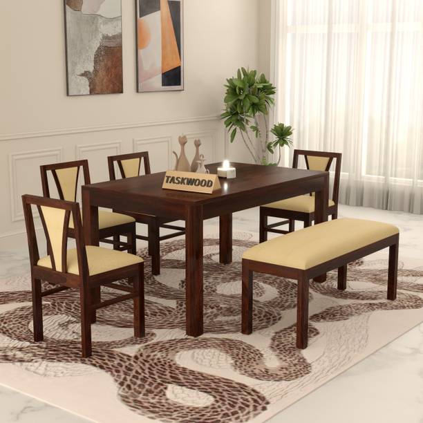 Taskwood Furniture Solid Sheesham Wood Six Seater Dining Set For Dining Room / Restaurant. Solid Wood 6 Seater Dining Set