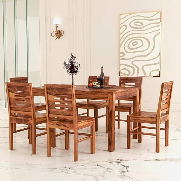 CLANECRAFT Solid Sheesham Wood Six Seater Dining Set For Dining Room/ Hotel | Solid Wood 6 Seater Dining Set