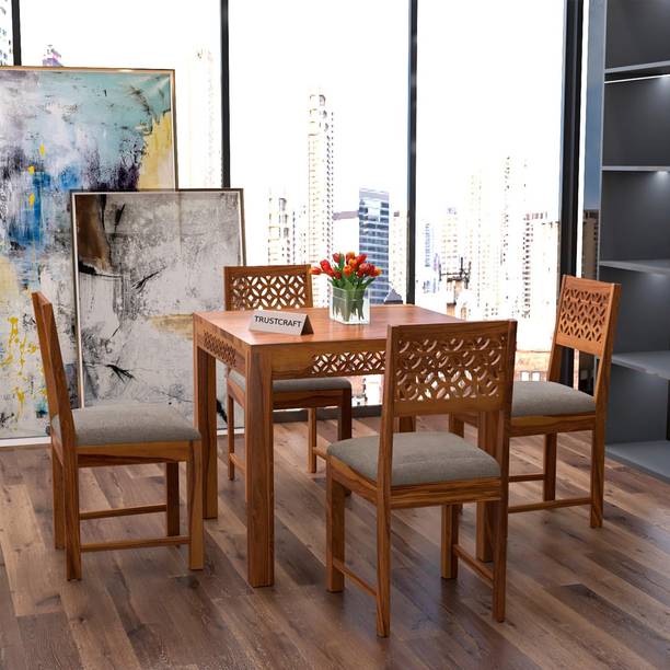 TRUSTCRAFT Premium Dining Table 4 Seater | Wooden Dining Table Set for Home & Dining Room Solid Wood 4 Seater Dining Set