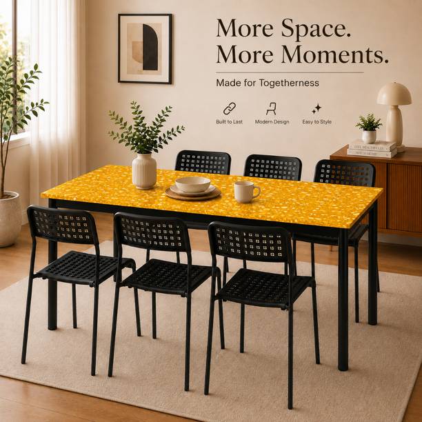 Worldwood Hevy Metal Fram With Unbreacble Plastic Seats Dining set for all purpose Metal 6 Seater Dining Set