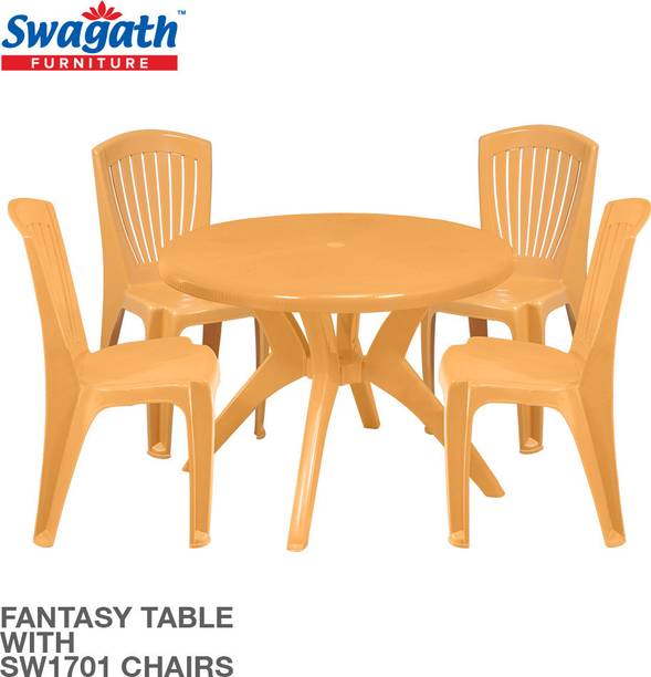 swagath furniture 4 Seater Dining Set for Home Garden Cafeteria Plastic 4 Seater Dining Set