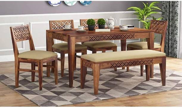 WoodenPoint Sheesham Wood 6 seater Dining Set | Dining Set For Dining Room ,Hotel |Brown Solid Wood 6 Seater Dining Set