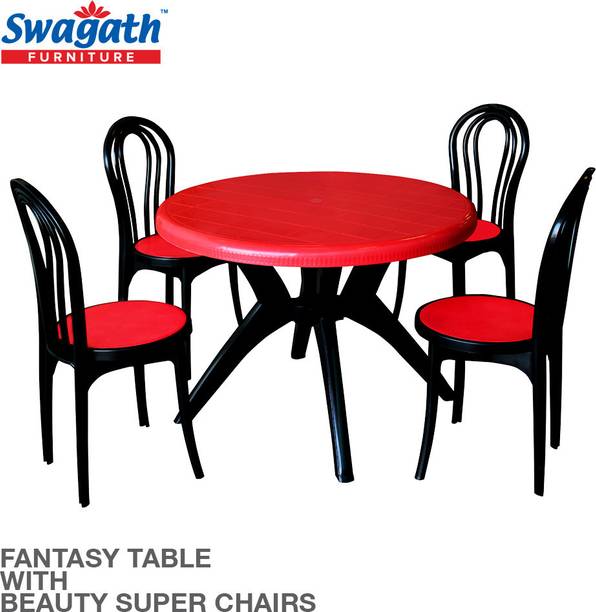 swagath furniture 4 Seater Dining Set for Home Garden Cafeteria Plastic 4 Seater Dining Set