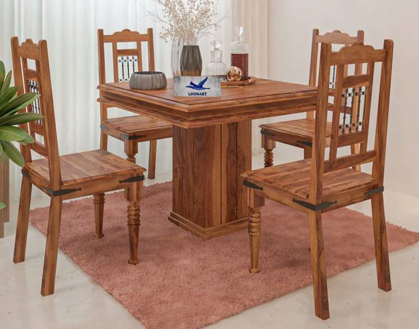 LOONART Solid Wood Four Seater Dining Set For Dining Room / Restaurant Solid Wood 4 Seater Dining Set