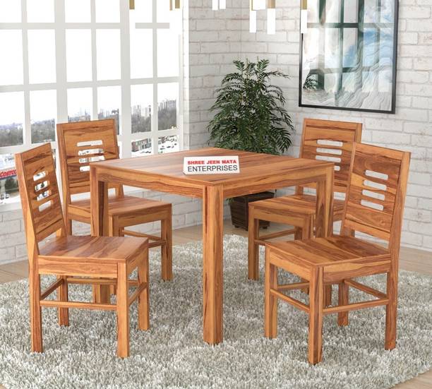 Shree Jeen Mata Enterprises Sheesham Wood 4 Seater Dining| Wooden Table Chair Set| Living Room Dining Set | Solid Wood 4 Seater Dining Set