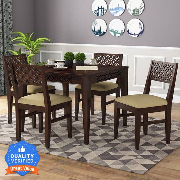 Custom Decor Solid Wood 4 Seater Dining Set