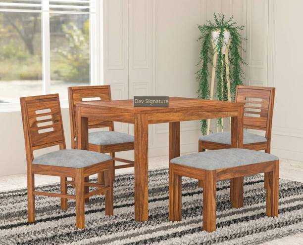 Devsignature Solid Sheesham Wood Four Seater Dining Set For Kitchen , Hotel , Restaurant Solid Wood 4 Seater Dining Set