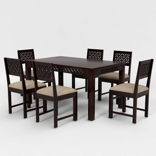 DITHA Furniture Solid Sheesham Wood Six Seater Dining Table Set For Dining Room. Solid Wood 6 Seater Dining Set