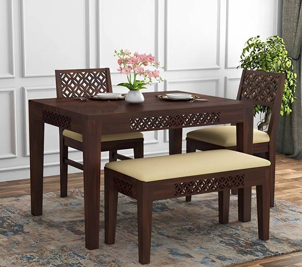 SWANGIA ART Solid Sheesham Wood Four Seater Dining Set For Dining Room/ Kitchen | Solid Wood 4 Seater Dining Set