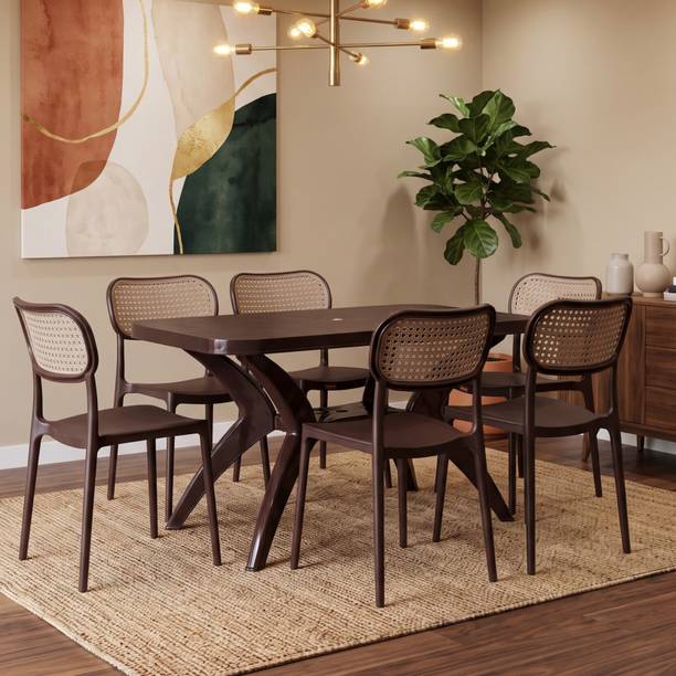 TrendyLivings 6 Seater Dining Table Set for Home Garden Cafeteria Restaurant Plastic 6 Seater Dining Set
