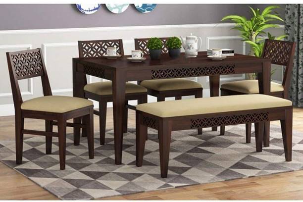 Divine Arts Solid Sheesham Wood 6 Seater Dining Table Set with 6 Chair & 1 Bench Solid Wood 6 Seater Dining Set