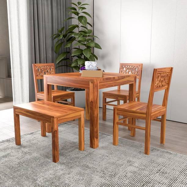 Flipkart Perfect Homes Solid Wood Four Seater Dining Set With Three Chairs & One Bench For Dining Room| Solid Wood 4 Seater Dining Set