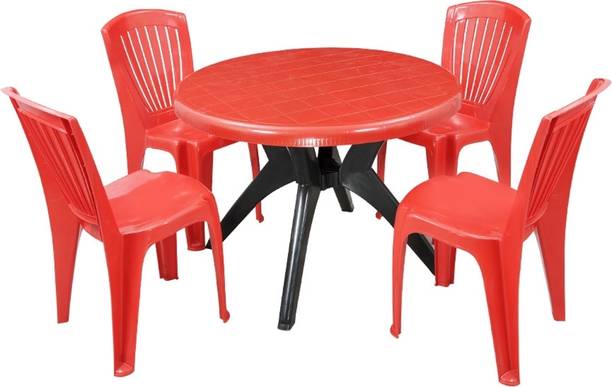 swagath furniture 4 Seater Dining Set for Home Garden Cafeteria Plastic 4 Seater Dining Set