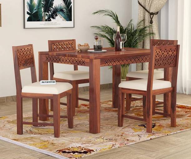 PR FURNITURE CNC Design Sheesham Wood Four Seater Dining Set For Dining Room/ Restaurant | Solid Wood 4 Seater Dining Set