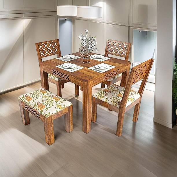RK WOOD RKW-Dinning Table(SheeshamWood) Solid Wood 4 Seater Dining Set