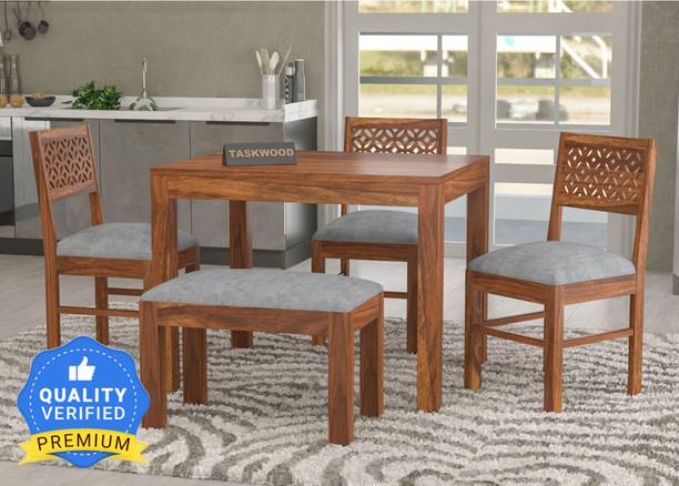 Taskwood Furniture Solid Sheesham Wood Four Seater Dining Set For Dining Room / Restaurant. Solid Wood 4 Seater Dining Set