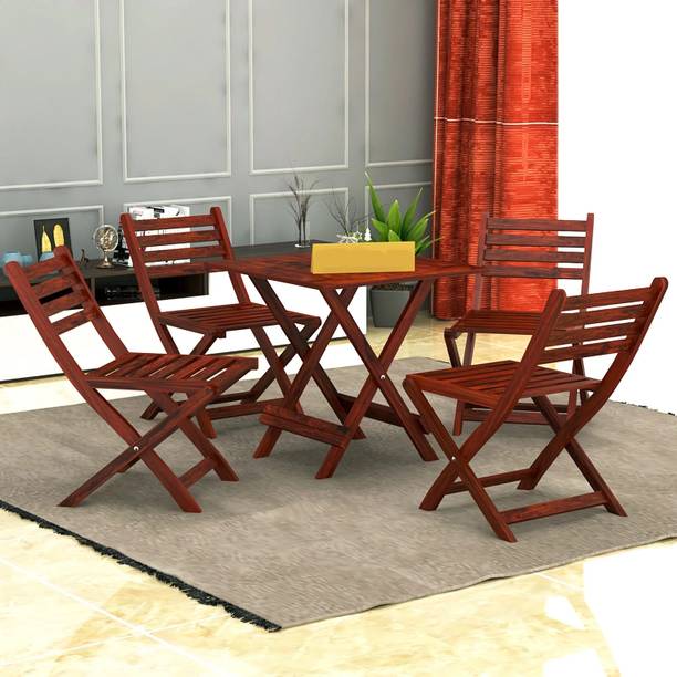 FLIPWOOD Folding 4 Chairs with Table for Outdoor Balcony Cafe Solid Wood 4 Seater Dining Set