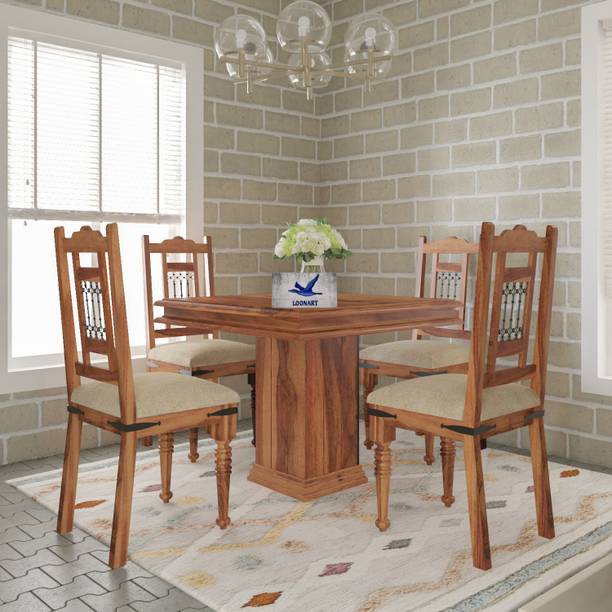 LOONART Solid Sheesham Wood Four Seater Dining Set For Dining Room , Restaurant , Hotels Solid Wood 4 Seater Dining Set
