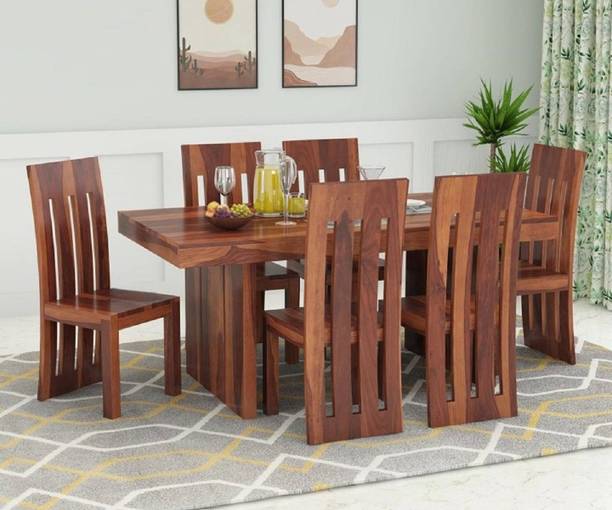 Flipkart Perfect Homes Solid Sheesham Wood Poster Six Seater Dining Set For Dining Room/ Restaurant || Solid Wood 6 Seater Dining Set