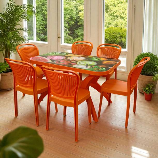 TrendyLivings Strong and Durable 6 Seater Dining Table Set for Home Garden Cafeteria Plastic 6 Seater Dining Set