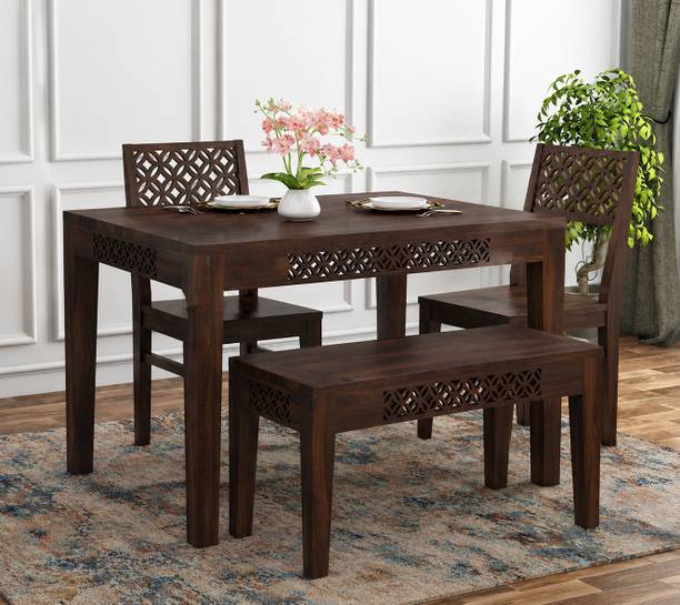 ONIJA Premium Wooden Dining Table Set For Living Room | Solid Wood 4 Seater Dining Set