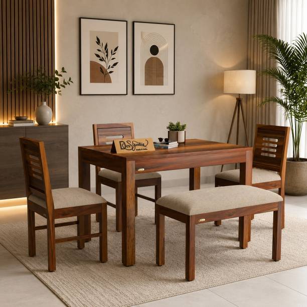 Devsignature WOODEN FOUR SEATER DINING SET 3 CHAIR WITH 1 BENCH Solid Wood 4 Seater Dining Set