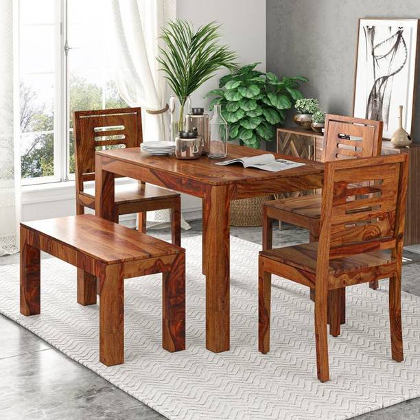 Mooncraft Furniture Dining Room Furniture Wooden Dining Table with 3 Chairs & 1 Bench Solid Wood 4 Seater Dining Set