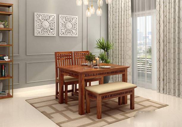 Krishna Wood Decor Solid Sheesham Wood Four Seater Dining Set For Dining Room/ Restaurant || Solid Wood 4 Seater Dining Set
