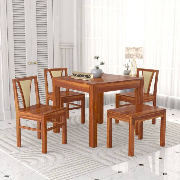 Taskwood Furniture Solid Sheesham Wood Four Seater Dining Set For Dining Room / Restaurant. Solid Wood 4 Seater Dining Set