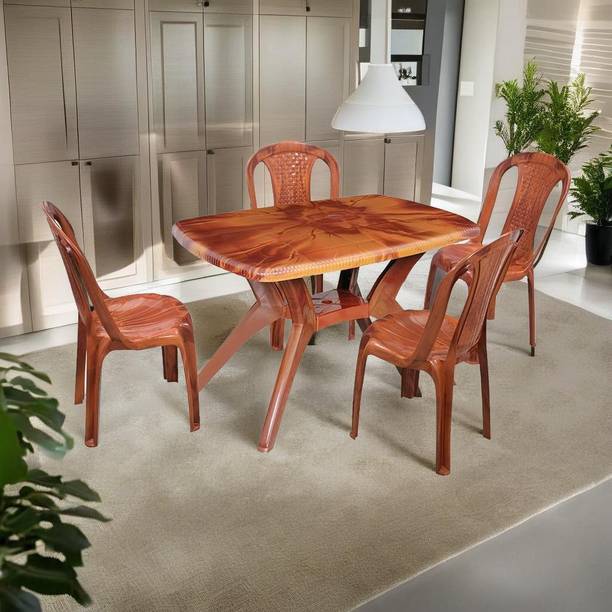 swagath furniture 4 Seater Dining Table Set for Home Garden Cafeteria Plastic 4 Seater Dining Set
