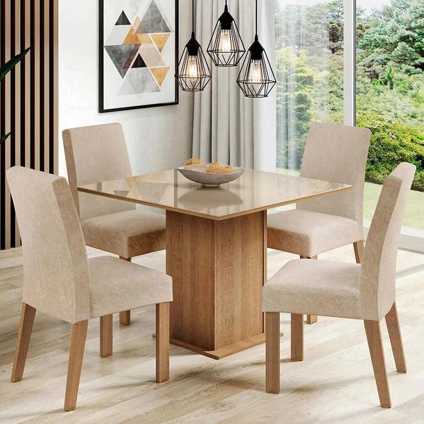 Madesa Dining Room Set Glass Evelin Glass 4 Seater Dining Set