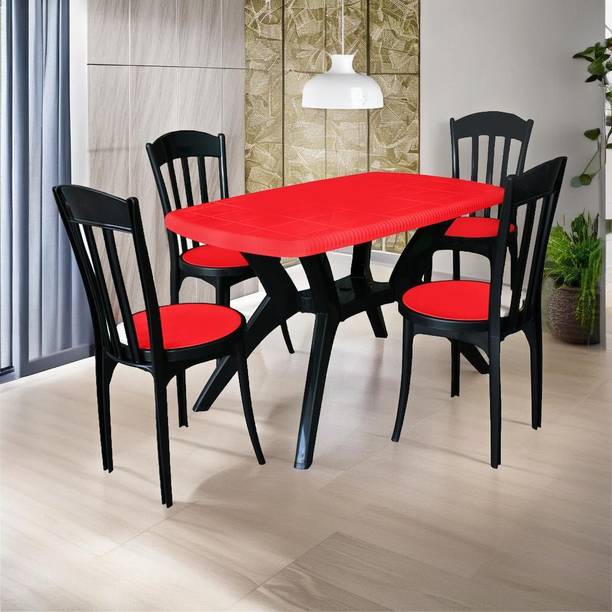 swagath furniture 4 Seater Dining Table Set for Home Garden Cafeteria Plastic 4 Seater Dining Set