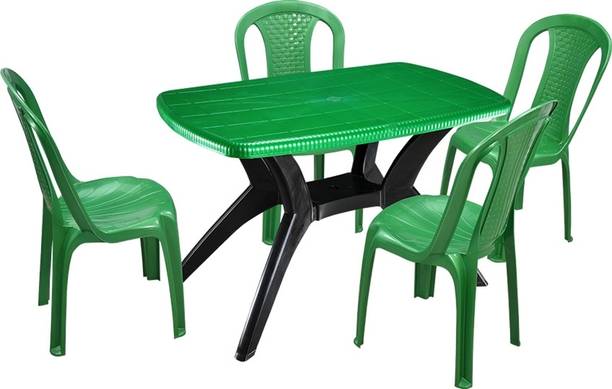 swagath furniture 4 Seater Dining Table Set for Home Garden Cafeteria Plastic 4 Seater Dining Set