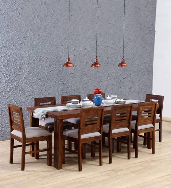TRUE FURNITURE Sheesham DiningTable & 8 Cushion Chair for Living Room Solid Wood 8 Seater Dining Set