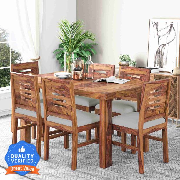 Modway Solid Wood Table with Cushion Chairs Wooden Room Furniture Solid Wood 6 Seater Dining Set
