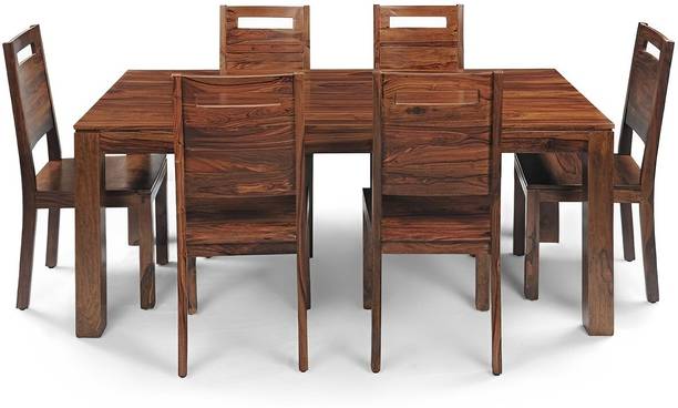 Wudniture Solid Sheesham Wood Six Seater Dining Set For Dining Room/ Kitchen/ Café | Solid Wood 6 Seater Dining Set